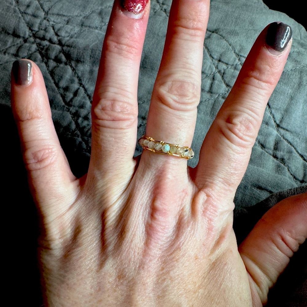 Crystal Pave Agate Ring Sz 9.5